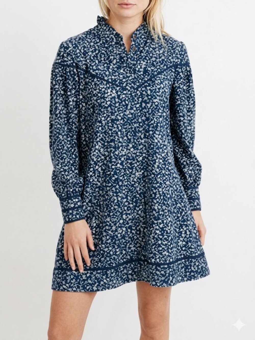Mirth Montrose Mini Dress XS Blue Thistle Hand Block Printed Cotton Bohemian